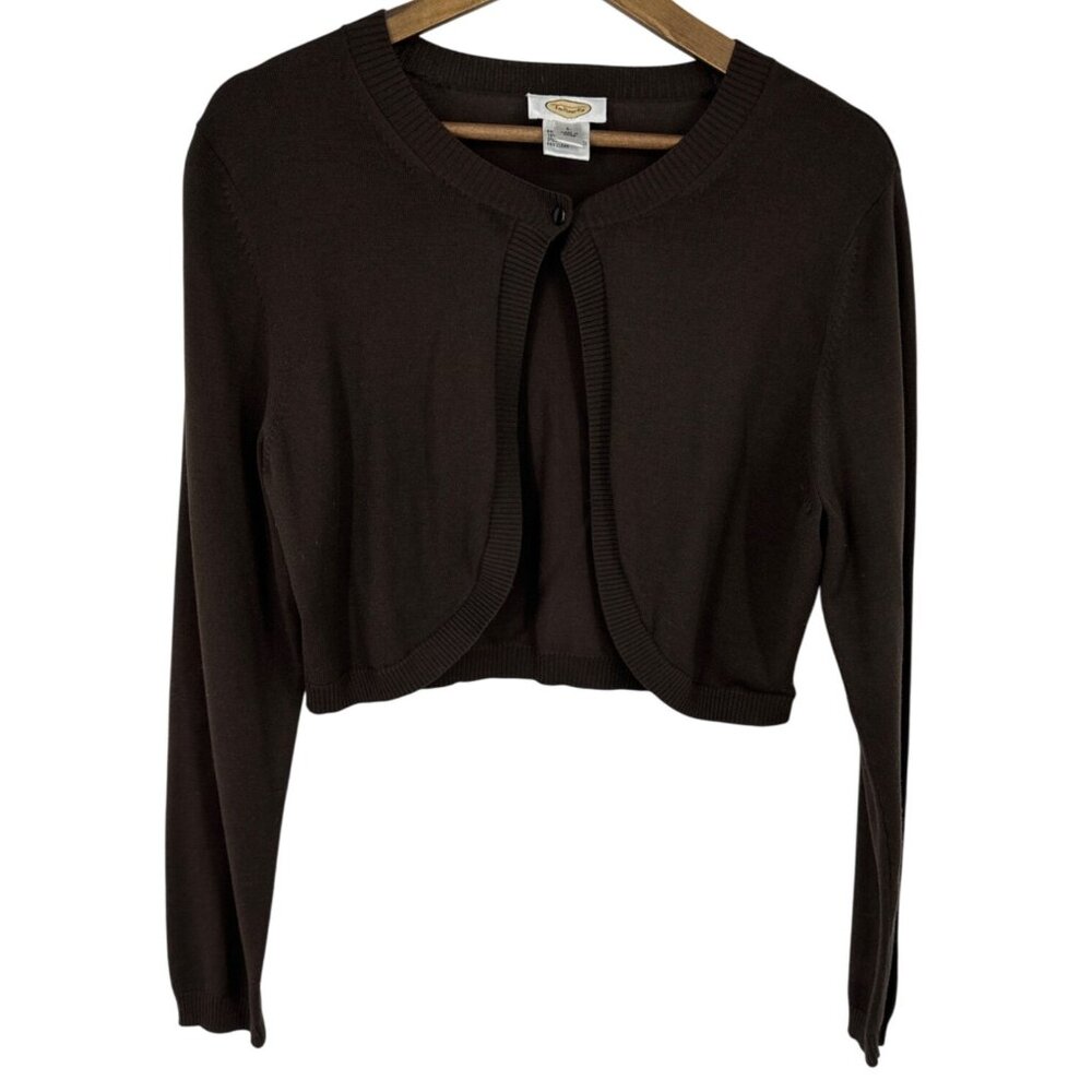 Talbots Womens Brown Cropped Silk Blend Cardigan Sweater L